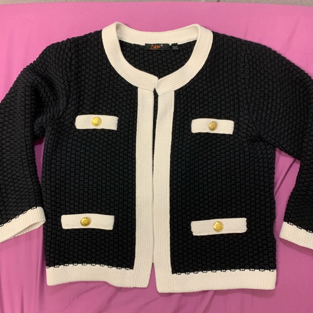 Dex Cotton Blend Black & Cream cardigan XS